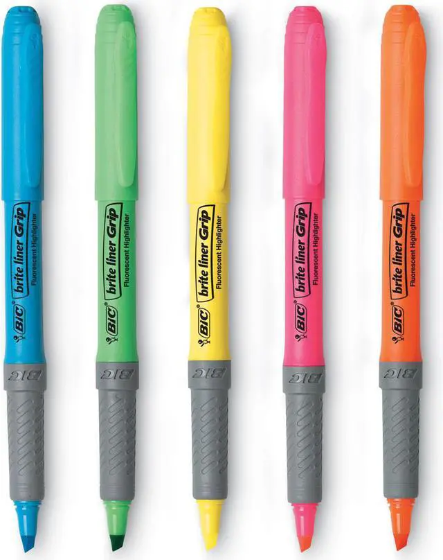 Alt view image 2 of 2 - BIC Brite Liner Grip Highlighter with Chisel Tip - 5 per Set Fluorescent Colors