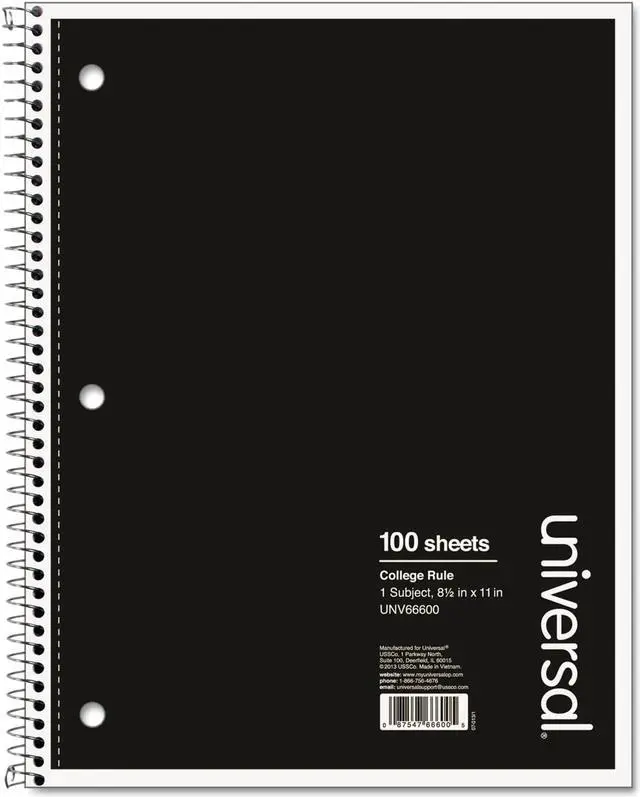 Alt view image 3 of 5 - Universal 1 Sub. Wirebound Notebook 11 x 8 1/2 College Rule 100 Sheets Black