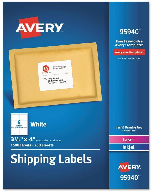 Alt view image 5 of 12 - Avery White Shipping Labels Laser/Inkjet 3 1/3 x 4 White 1500/Box 95940