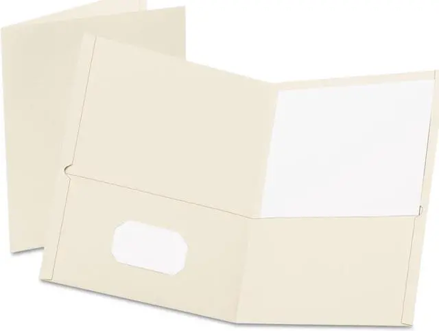 Alt view image 2 of 3 - Oxford 57504 Twin-Pocket Folder, Embossed Leather Grain Paper, White, 25/Box, 1 Box