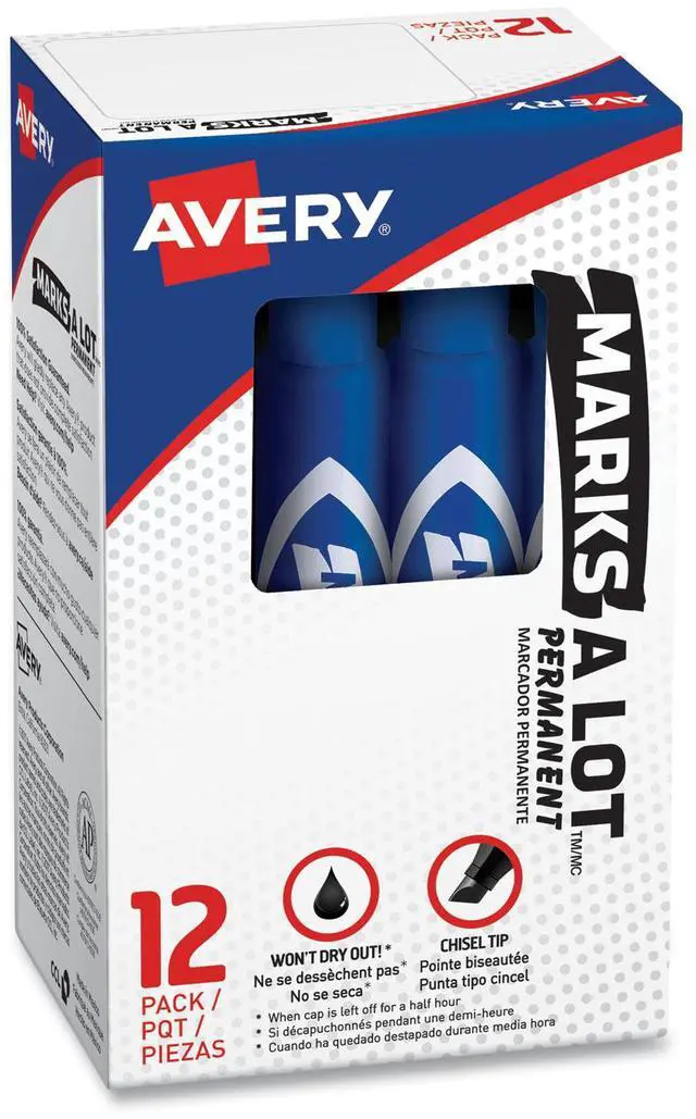 Alt view image 4 of 15 - Avery Marks-A-Lot Regular Desk-Style Permanent Marker Chisel Tip Blue Dozen