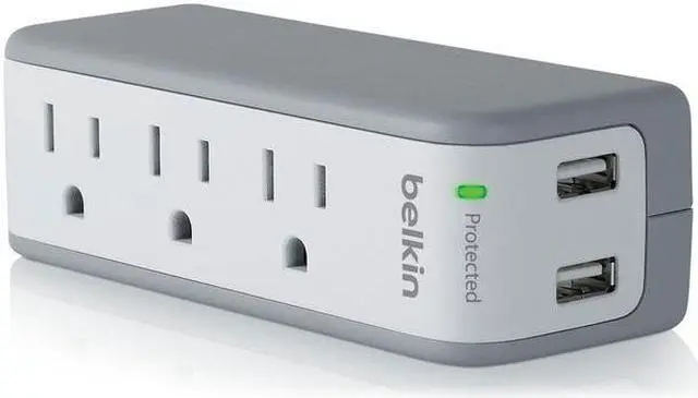 Alt view image 3 of 20 - Belkin SurgePlus 2-Port USB Swivel Charger w/ 3 AC Outlets (10 Watts, Combined)
