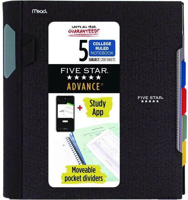 Alt view image 2 of 10 - Five Star Advance 5-Subject Subject Notebooks 8.5" x 11" College Ruled 200 Sheets Each (06326)