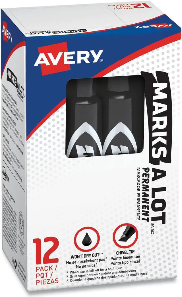 Alt view image 4 of 11 - Avery Marks-A-Lot Regular Desk-Style Permanent Marker Chisel Tip Black Dozen