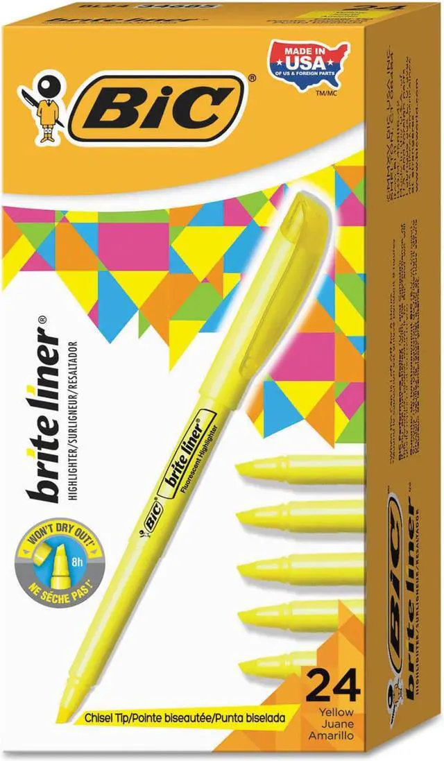Alt view image 3 of 3 - BIC Brite Liner Highlighter Chisel Tip Yellow Ink 24/Pack BL241YW