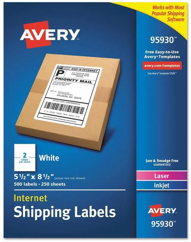 Alt view image 7 of 10 - Avery Dennison - 7278295930 - White Shipping Labels, Inkjet/Laser, 5 1/2 x 8 1/2, White, 500/Box