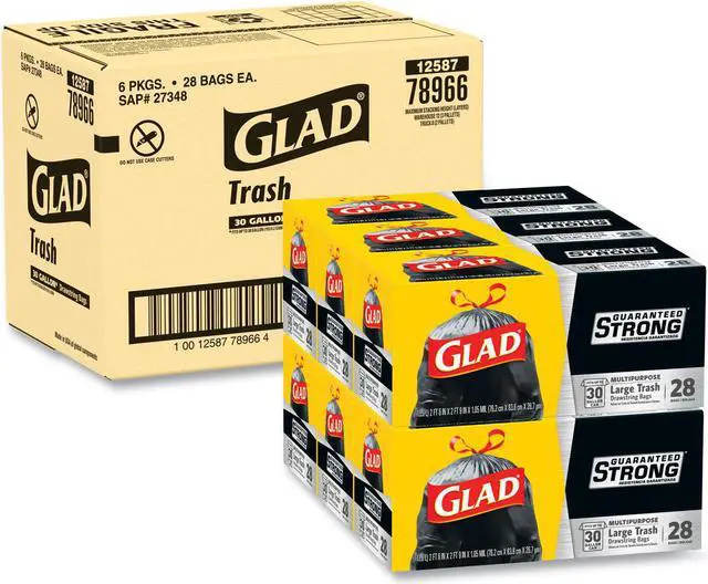 Main image of Drawstring Large Trash Bags 30 gal 1.05 mil 30" x 33" Black 90/Carton 78966
