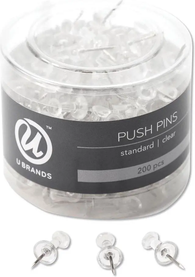 Alt view image 10 of 11 - U Brands Standard Push Pins Plastic Clear 7/16" 200/Pack 658U08-24