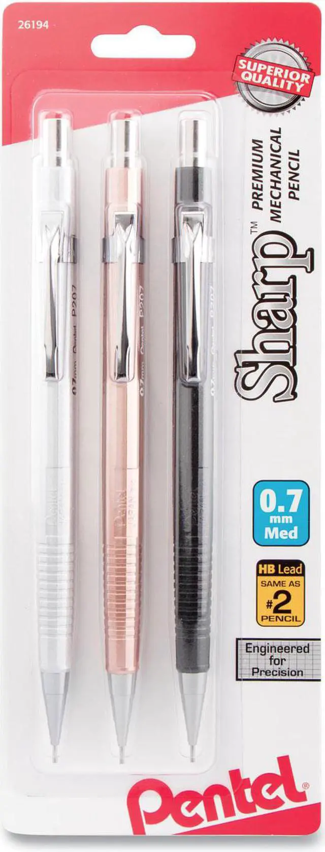 Main image of Pentel P207MBP3M Sharp Mechanical Drafting Pencil, 0.7 Mm, Assorted Barrels, 3/Pack