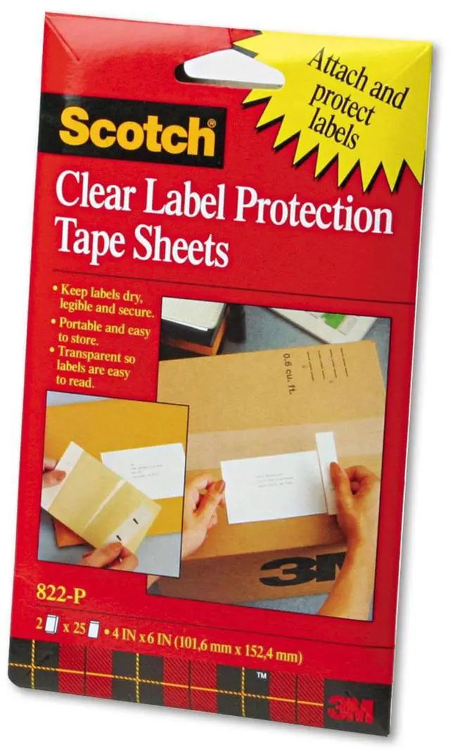 Alt view image 2 of 5 - 3M 822P Heavyweight 4 x 6 Clear Label Protector Tape Sheets  Two 25 Sheet Pads Pack