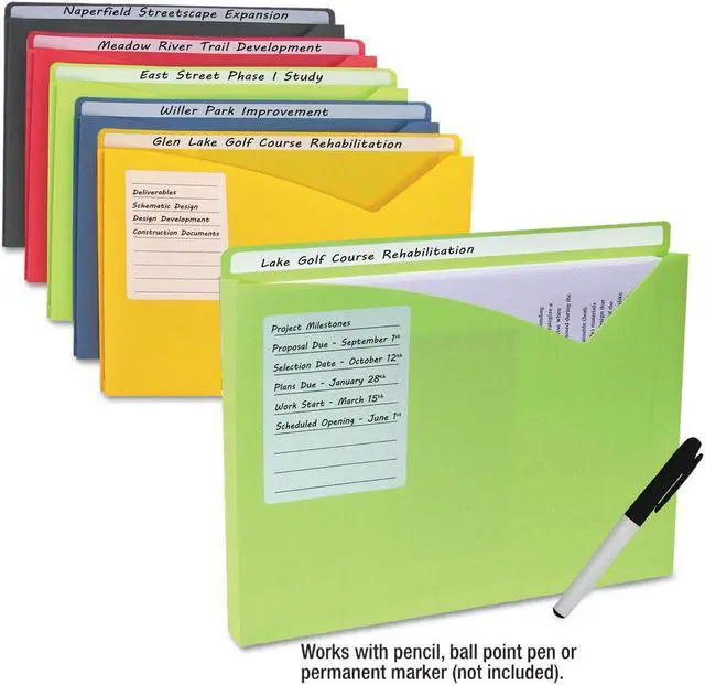 Alt view image 6 of 20 - C-Line Write-On Expanding Poly File Folders 1" Exp. Letter Assorted Colors 10/BX