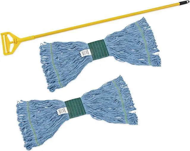 Alt view image 9 of 19 - Boardwalk 400MBC Looped-End Mop Kit, Medium, 60 Inch Metal/Polypropylene Handle, Blue/Yellow