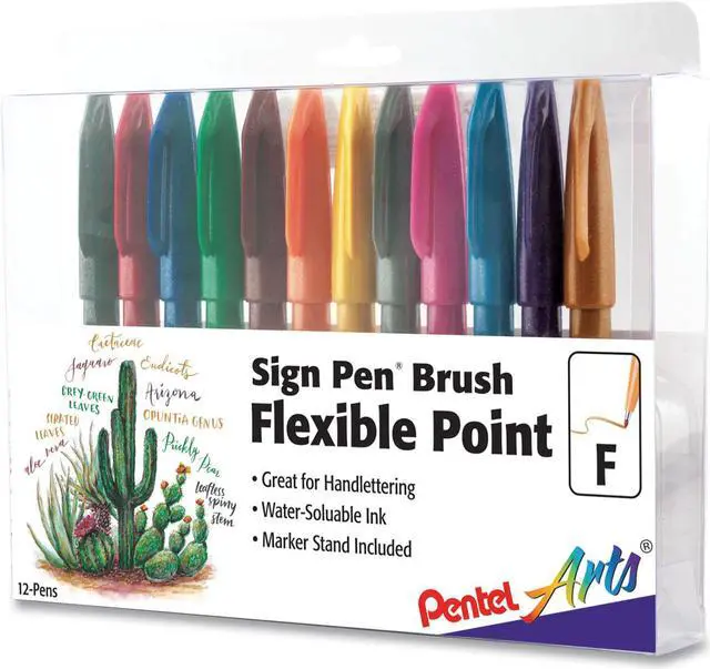 Alt view image 2 of 12 - Pentel Sign Pen Brush Flexible Point Marker Pen Assorted 12/Pack SES15CPC12