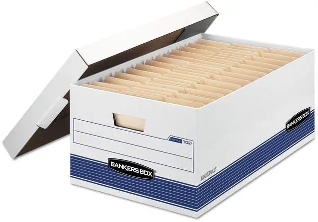 Alt view image 3 of 2 - Bankers Box 0070205 Stor/File Storage Box, Legal, Locking Lid, White/Blue, 4/Carton