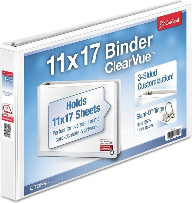 Alt view image 4 of 10 - Cardinal 11 x 17 ClearVue Slant-D Ring Binder 1" Cap White 22112