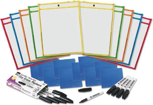 Alt view image 7 of 8 - Charles Leonard Dry Erase Pocket Class Pack Assorted Primary Colors 10/Pack 29130