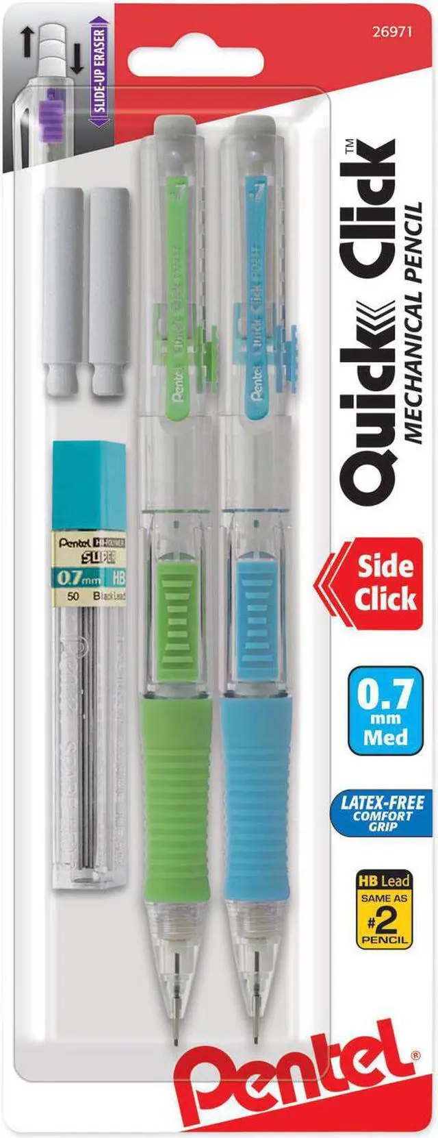 Alt view image 2 of 4 - Pentel QUICK CLICK Mechanical Pencil, HB, No.2, 0.7 mm, Assorted Barrel, 2/Pack