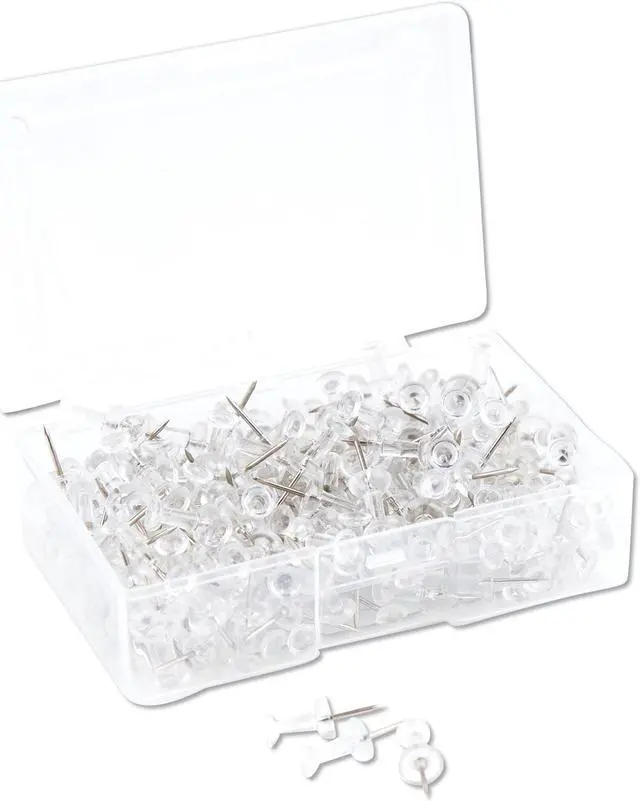 Alt view image 6 of 14 - U Brands Standard Push Pins Plastic Clear Silver Pin 7/16" 200/Pack 3088U06-24