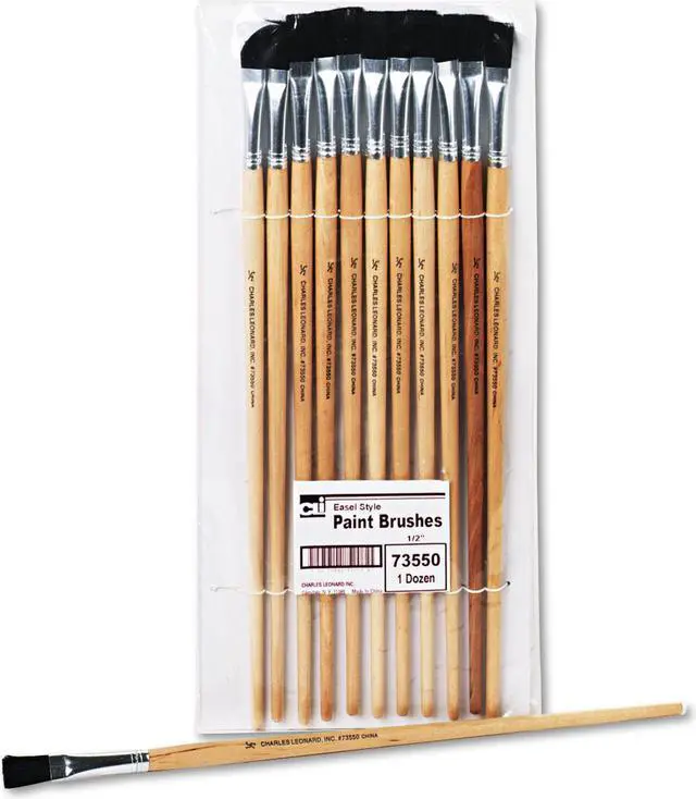 Alt view image 5 of 7 - Charles Leonard Long Handle Easel Brush Size 12 Natural Bristle Flat 12/Pack 73550