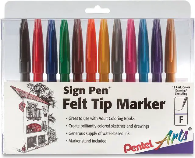 Alt view image 9 of 14 - Pentel Sign Pens Fiber Tip Bold Point 12/PK Assorted S52012