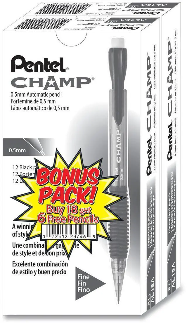 Alt view image 10 of 20 - Pentel AL15ASW2 Champ Mechanical Pencil, 0.5mm, 24/PK, Black