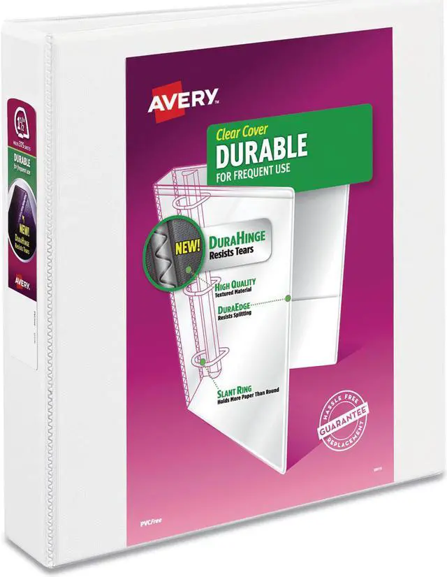 Alt view image 4 of 10 - Avery Durable View Binder with DuraHinge and Slant Rings 1 1/2" White 4/Pack 17576