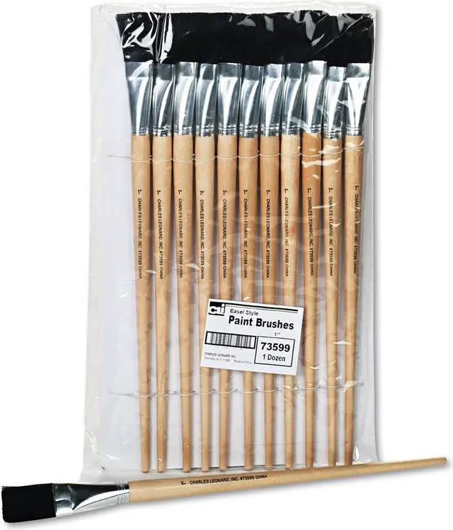 Alt view image 2 of 3 - Charles Leonard Long Handle Easel Brush Size 22 Natural Bristle Flat 12/Pack