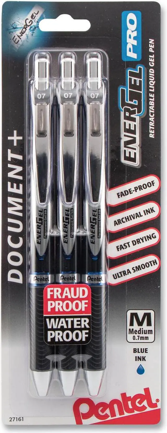 Alt view image 2 of 13 - Pentel BLP77BP3C Pen, Medium Point, PRO, 3/PK, Black Barrel, Blue Ink
