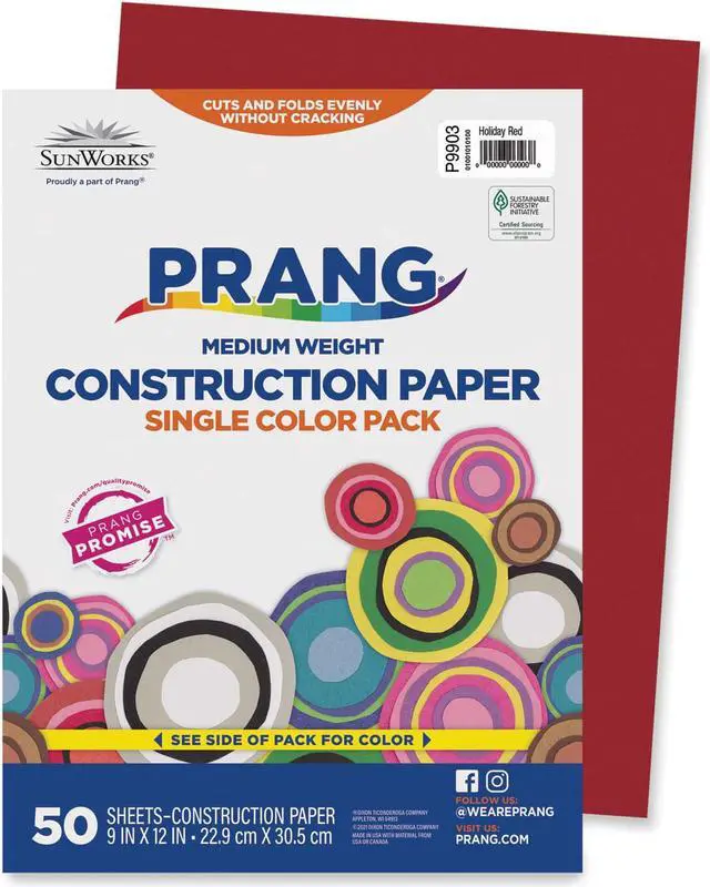 Alt view image 8 of 8 - Pacon 9903 SunWorks Construction Paper  Heavyweight  9 x 12  Holiday Red  50 Sheets