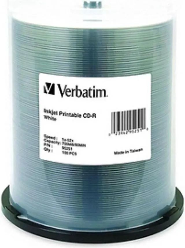Alt view image 2 of 15 - Verbatim CD-R 700MB 52X White Inkjet Printable - 100pk Spindle