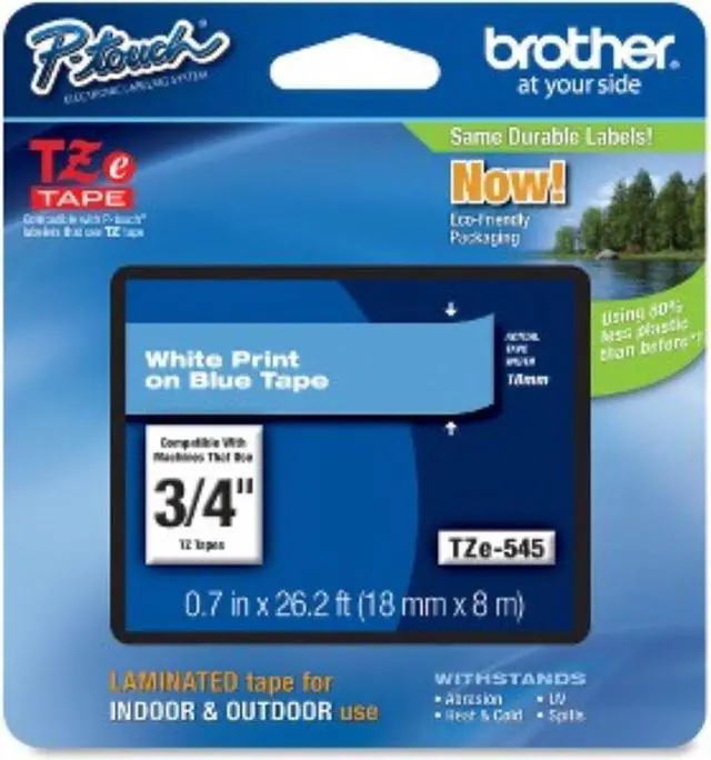 Alt view image 2 of 20 - Brother P-Touch TZE-545 TZ Standard Adhesive Laminated Labeling Tape, 3/4w, White on Blue