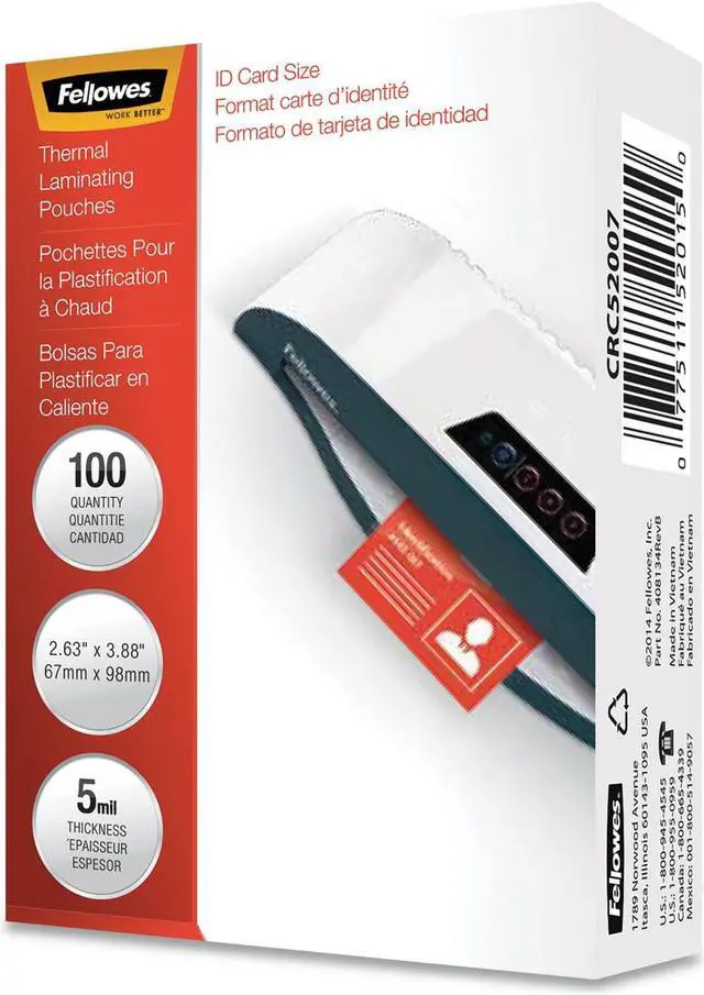 Alt view image 3 of 14 - Fellowes 52015 Laminating Pouches, 5 mil, 2 5/8 x 3 3/8, 100 per Pack