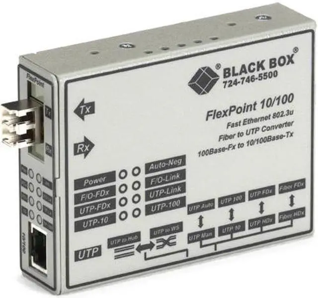 Alt view image 5 of 7 - Black Box FlexPoint LMC100A-SMLC-R2 Transceiver/Media Converter