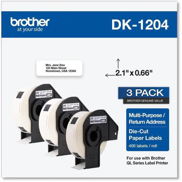 Main image of Die-Cut Multipurpose Labels 0.66 x 3.4 White 400/Roll 3 Rolls/Pack DK12043PK