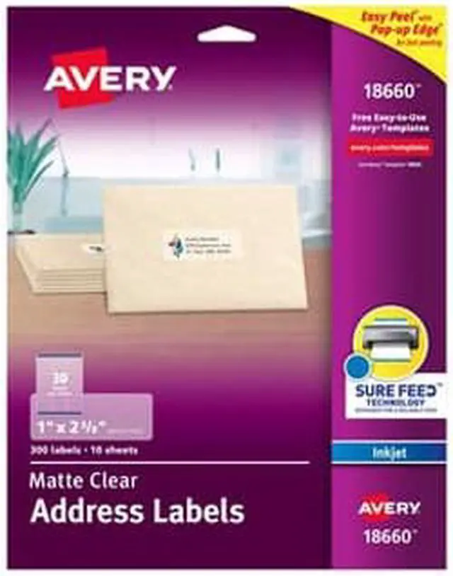 Alt view image 4 of 4 - Avery Label,Ij,1x2 5/8,Clr 18660