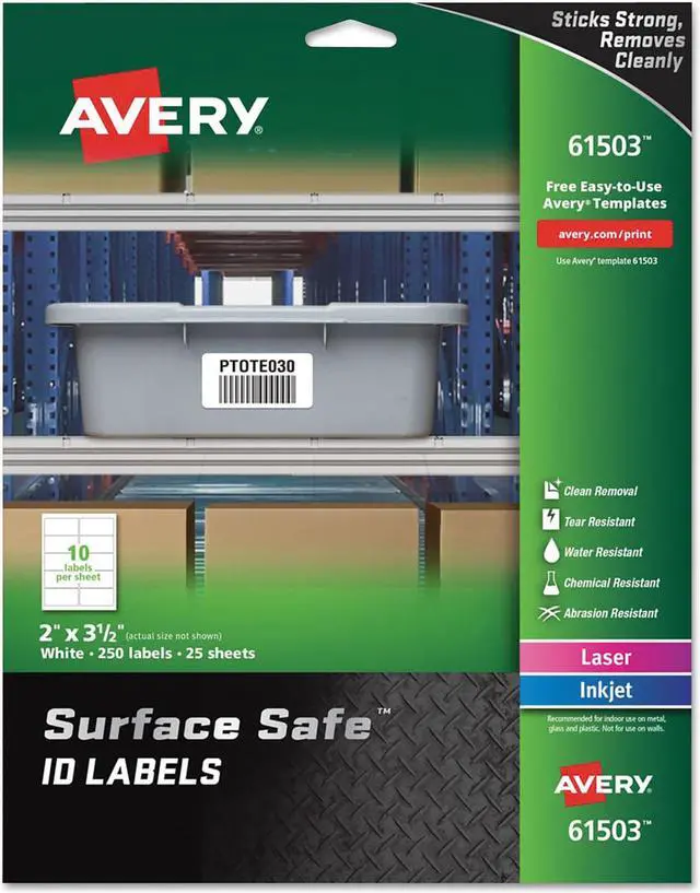 Alt view image 10 of 16 - Avery Surface Safe ID Labels, 2" x 3-1/2", Water Resistant, Matte White, Removable Adhesive, 250 Labels (61503)
