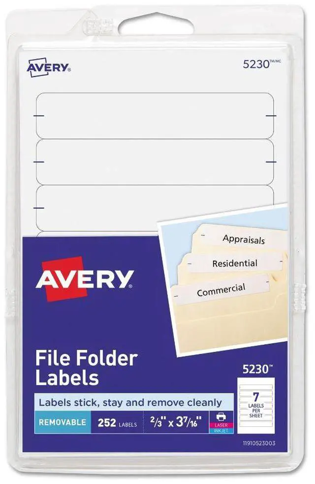 Alt view image 2 of 12 - Avery Removable 1/3-Cut File Folder Labels Inkjet/Laser .66 x 3.44 White 252/PK
