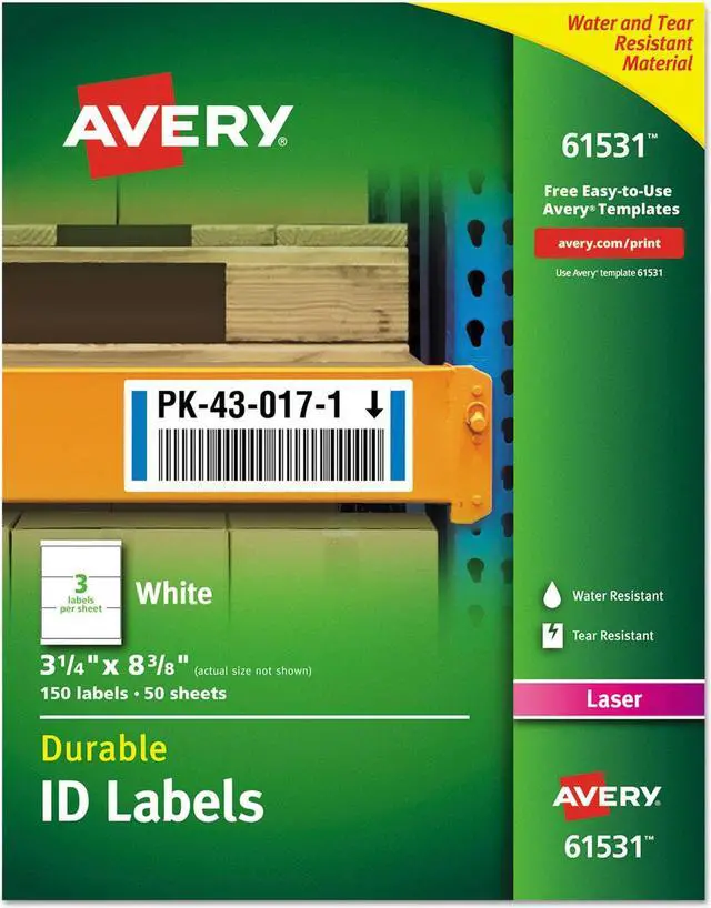 Alt view image 19 of 20 - Avery Durable ID Labels, TrueBlock Technology, Permanent Adhesive, 3-1/4" x 8-3/8", 150 Labels (61531)