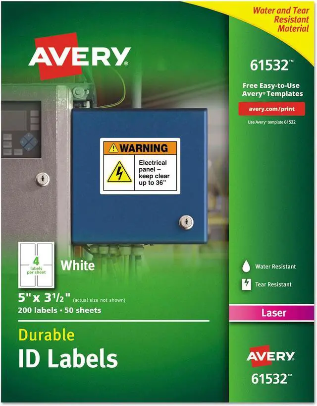 Alt view image 15 of 15 - Avery Durable ID Labels, TrueBlock Technology, Permanent Adhesive, 5” x 3-1/2”, 200 Labels (61532)