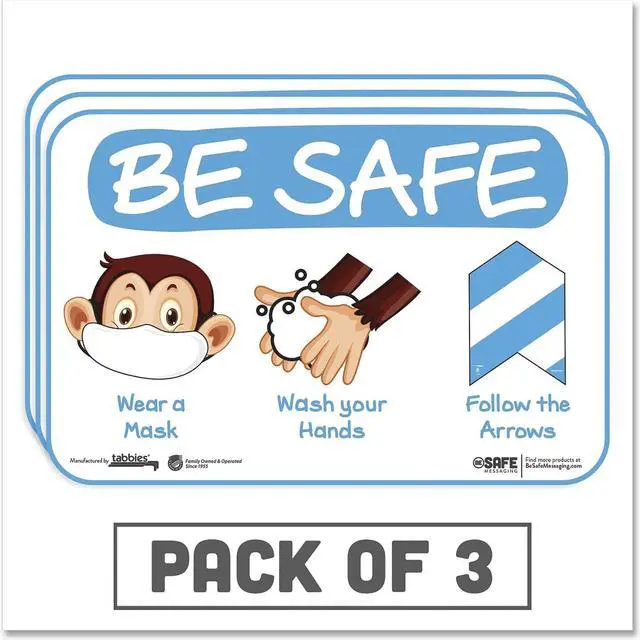 Main image of Tabbies BeSafe Messaging Education Wall Signs 9 x 6 "Be Safe Wear a Mask Wash Your Hands Follow the Arrows" Monkey 3/Pack 29506