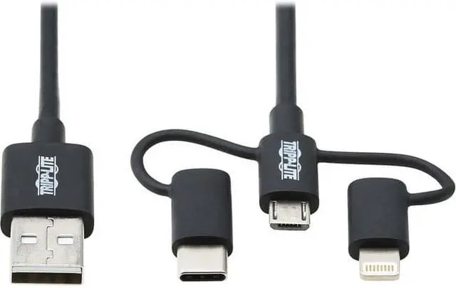 Alt view image 8 of 17 - Tripp Lite USB-A to Lightning USB Micro-B and USB-C Sync/Charge Cable Black 6 ft. M101006LMCBK