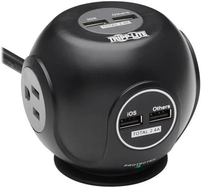 Alt view image 9 of 10 - Tripp Lite 3-Outlets 4 USB Spherical Surge Protector Black TLP36USB