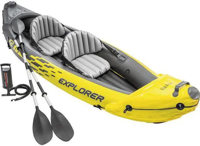 Alt view image 3 of 15 - Intex Explorer K2 2-Person Inflatable Kayak Set with Oars and Air Pump, Yellow