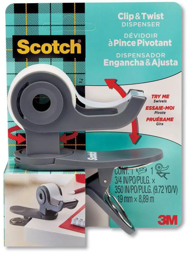 Alt view image 7 of 19 - 3M Scotch Clip & Twist Desktop Tape Dispenser Gray C19CLIP