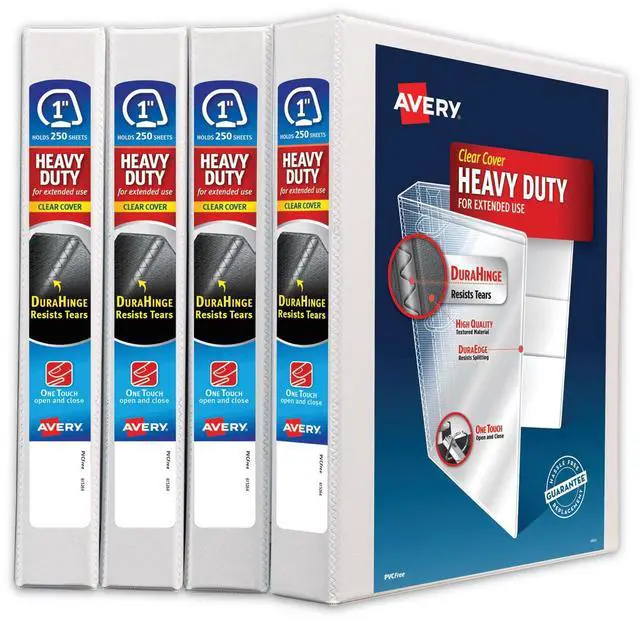 Main image of Avery Heavy-Duty View Binder with 1 inch One Touch EZD Ring, White, Pack of 4 (79780)