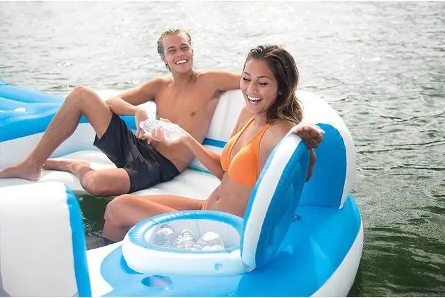 Alt view image 4 of 14 - Intex 56299EP Inflatable Splash N Chill Lake Pool Island Raft Lounger, 7 adults