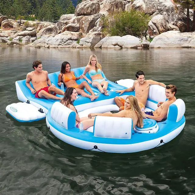 Alt view image 6 of 14 - Intex 56299EP Inflatable Splash N Chill Lake Pool Island Raft Lounger, 7 adults