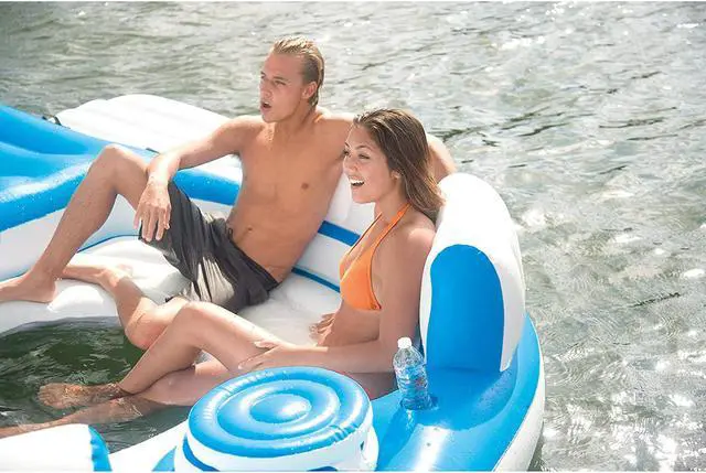 Alt view image 5 of 14 - Intex 56299EP Inflatable Splash N Chill Lake Pool Island Raft Lounger, 7 adults