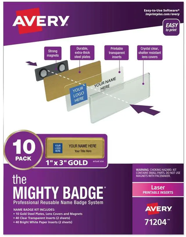 Alt view image 9 of 16 - The Mighty Badge, 1x3 Gold, 10 Reusable Name Tags 80 Laser Inserts