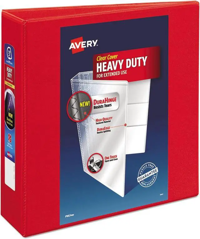 Alt view image 20 of 20 - Avery Heavy-Duty View Binder w/Locking 1-Touch EZD Rings 3" Cap Red 79325